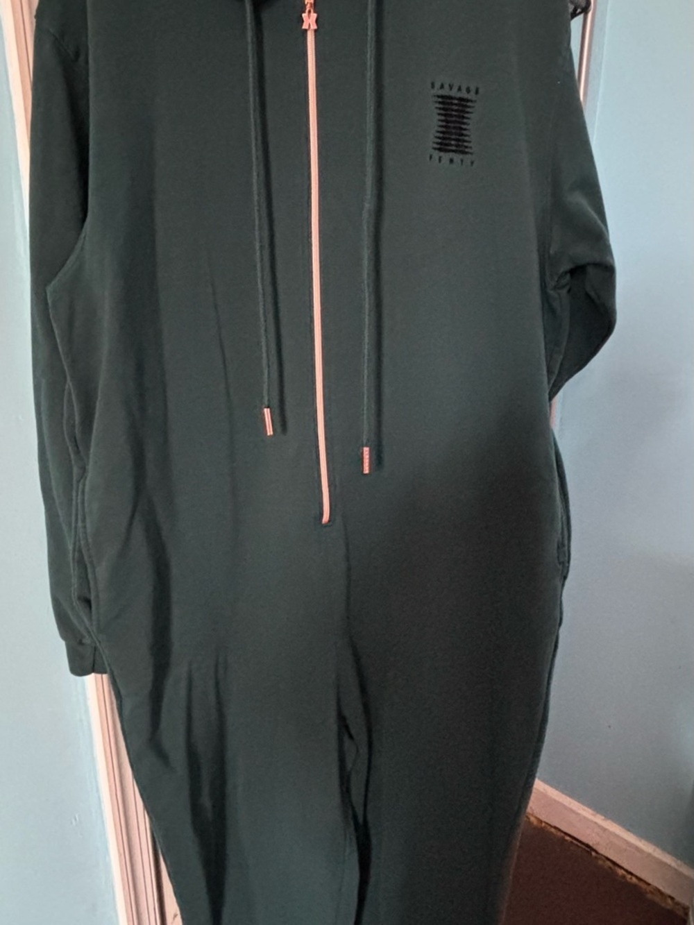Savage X Fenty Dark Green Jumpsuit with Pink Zipper